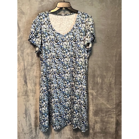 Unbranded Dresses & Skirts - Womens 2X Blue Floral Midi Dress Cottagecore Boho Stretch Casual Plus Size